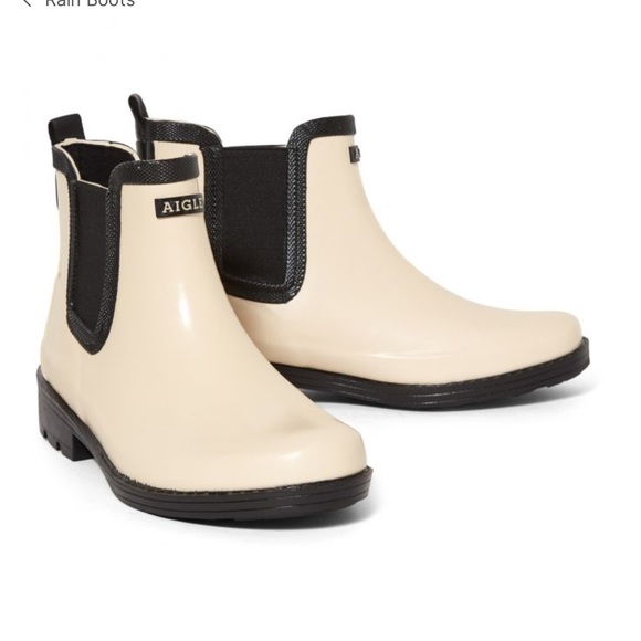 New in box; Aigle brand cream & black trim rain boots. Made in France - Picture 2 of 9